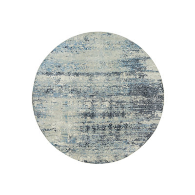 Tapis oriental rond en mosaÃ¯que de laine et de soie, nouÃ© Ã  la main, gris foncÃ©, 9 pi x 9 pi, modÃ¨le G90212