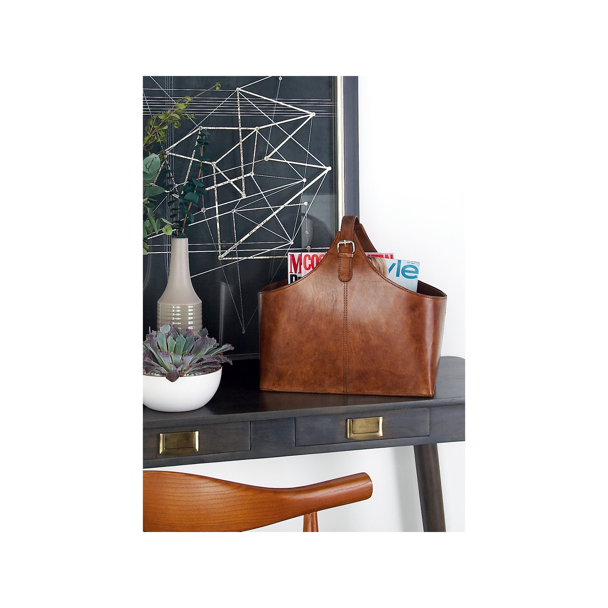 Alline Leather Magazine Rack, Reddish Brown