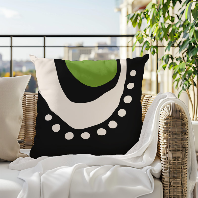 Oreiller carré réversible intérieur / extérieur Tobe Minimalist, H 15 po x l 15 po, Chartreuse/Black/Off-White