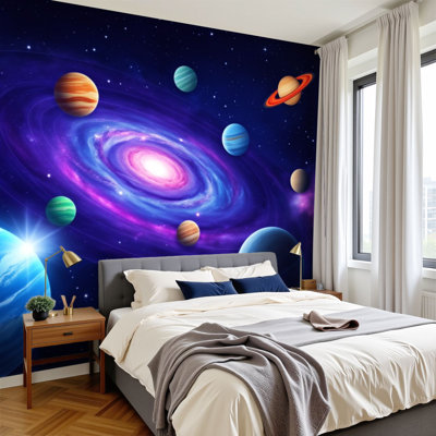 Papier peint autocollant galaxie, planètes célestes, cosmique, nébuleuse de l'espace cosmique, étoiles, H 100 po x l 144 po, papier peint amovible en PVC, peintures murales auto-adhésives, décoration pour le salon de la chambre à coucher