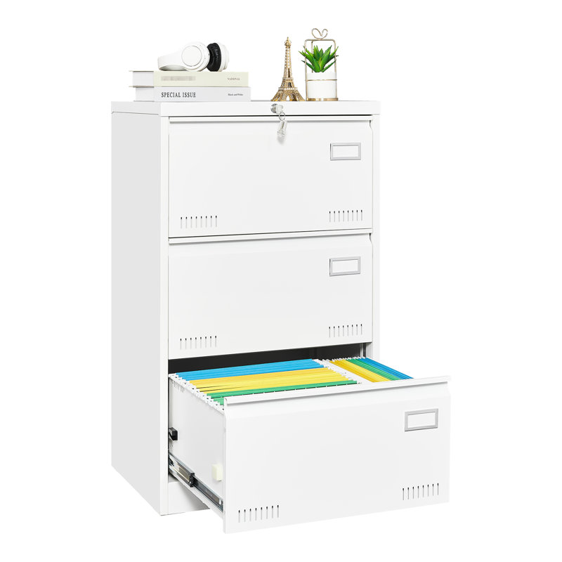 Lockable Filing Cabinet 3 Drawer,  Metal, Storage, Barrier Drawer In Home Office Organization Unit, Large Quiet Slide Rail, -Control Exterior,