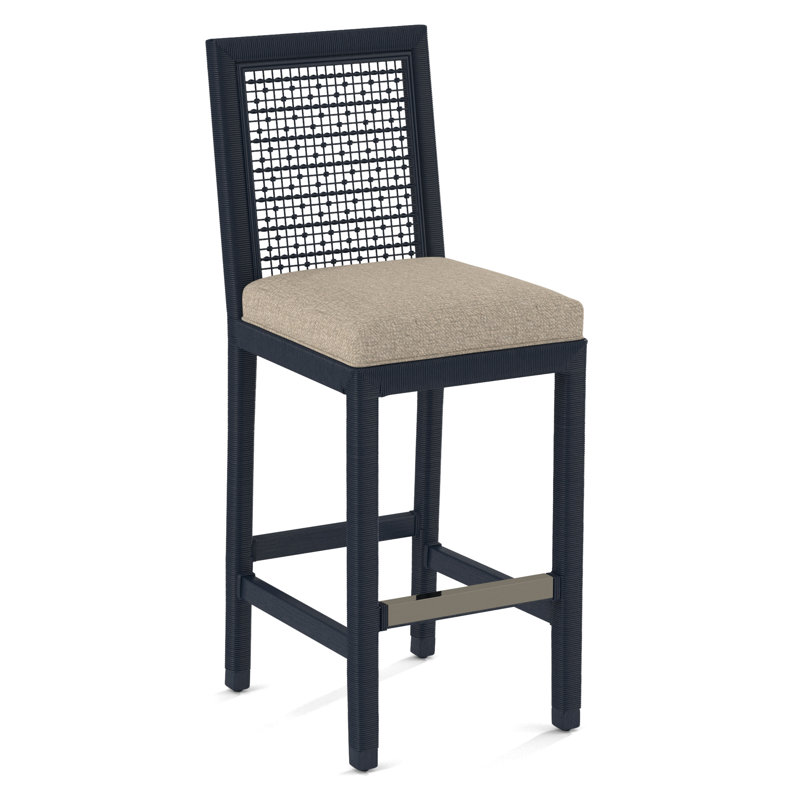 Pine Isle Bar Stool, Sunbrella Beige Pinstripe; 6205-74, Navy