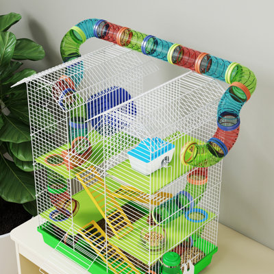 Cage à hamster à 5 niveaux, 47 x 30 x 59 cm, en métal vert avec ventilation