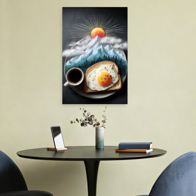 Sunrise Mountain, petit-déjeuner paisible, paysage de pin surréel rustique, montagne, art mural