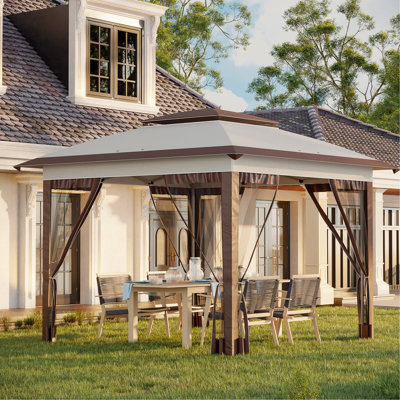 Instant Canopy Tent For Patio - 12' X Pop Up With Netting Adjustable Height Beige Brown Height-Adjustable Outdoor 9.7' Maximum