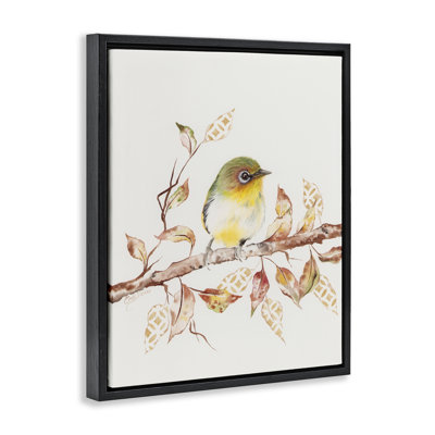 Perched Sparrow on Patterned Leaves Floating Frame, design by Cady Driver