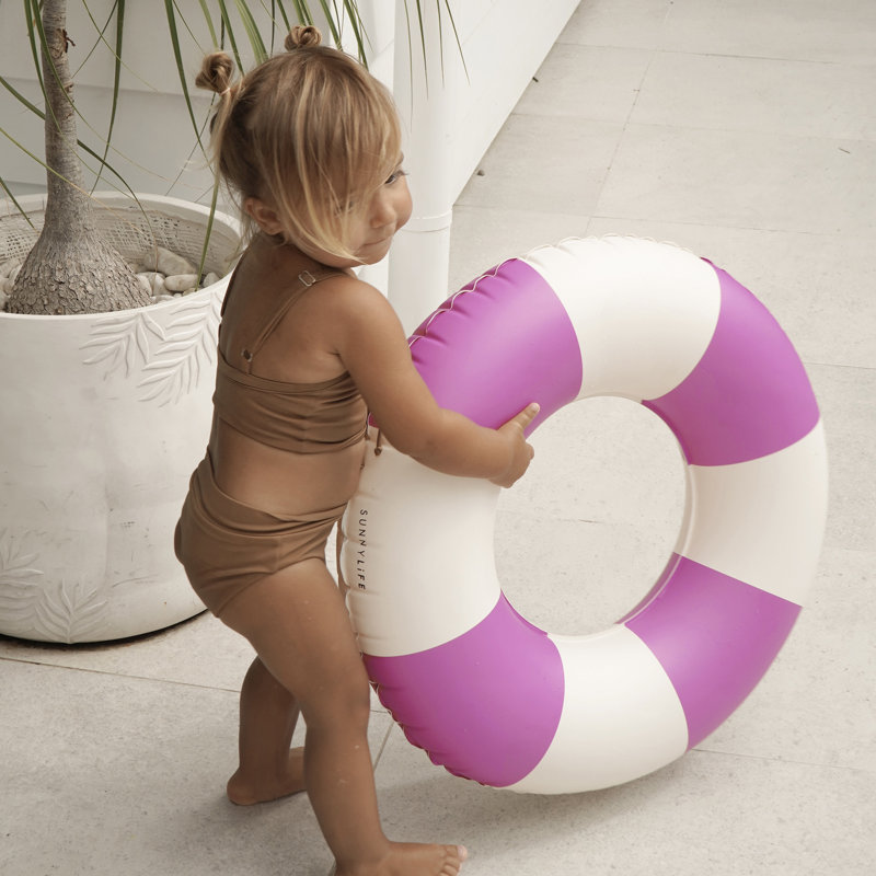Mini anneau de piscine tubulaire: rayures zestes magenta, H 4,7 po x l 22,8 po x P 22,8 po, Rose