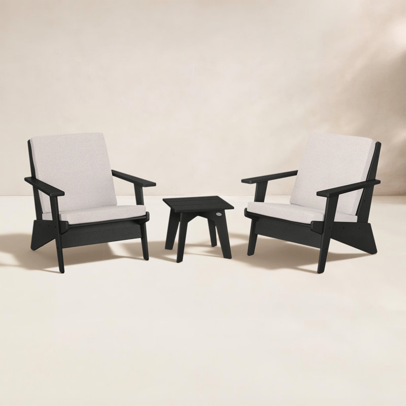 Riviera Modern Lounge 3-Piece Set, Black, Dune Burlap