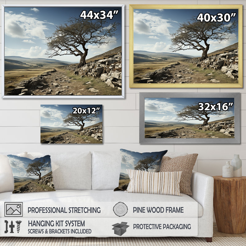 " Tree Solutide Landscape ", White Floater Framed, 24" H x 32" W x 1" D