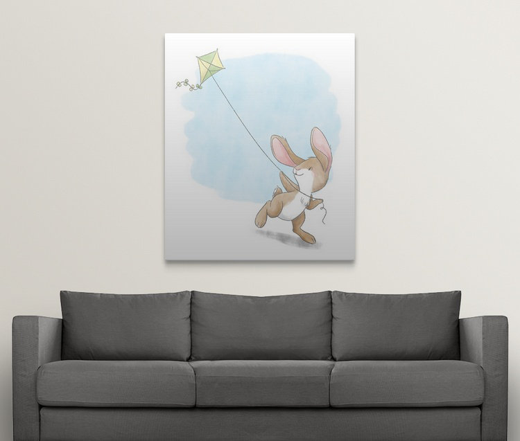 « flying a cerf », impression Little Bunny, H 20 po x l 16 po x P 1,25 po, Toile