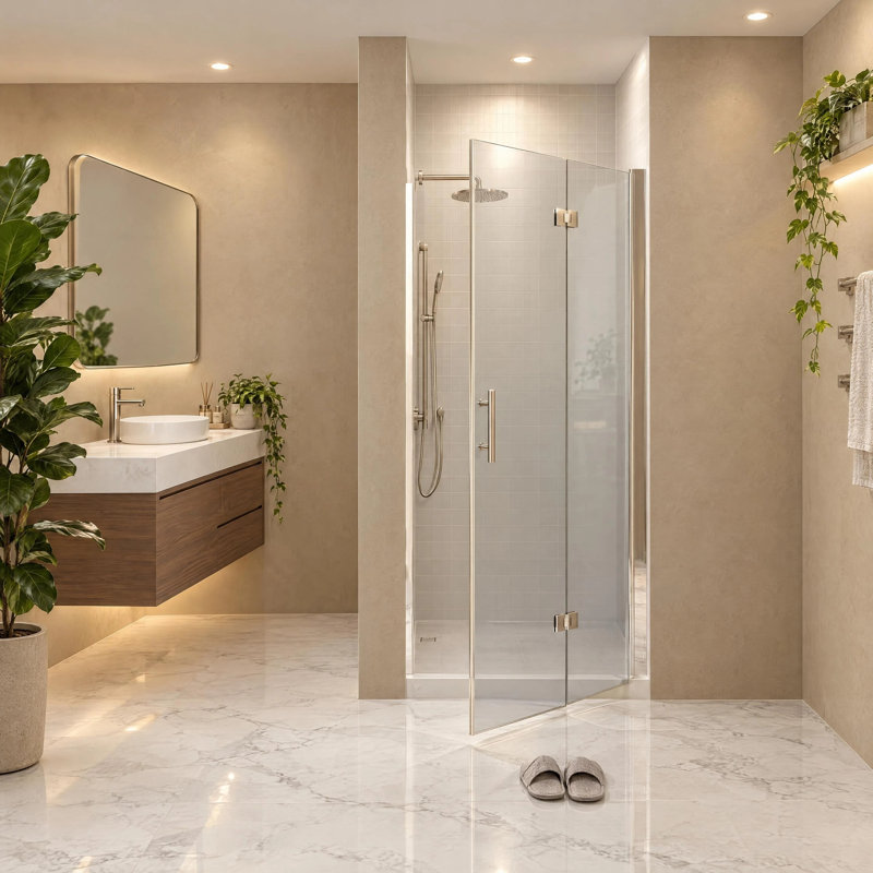 34 in. W x 72 in. H Folding / Bi-Fold Frameless Shower Door with Clear Glass, Nickel brossé
