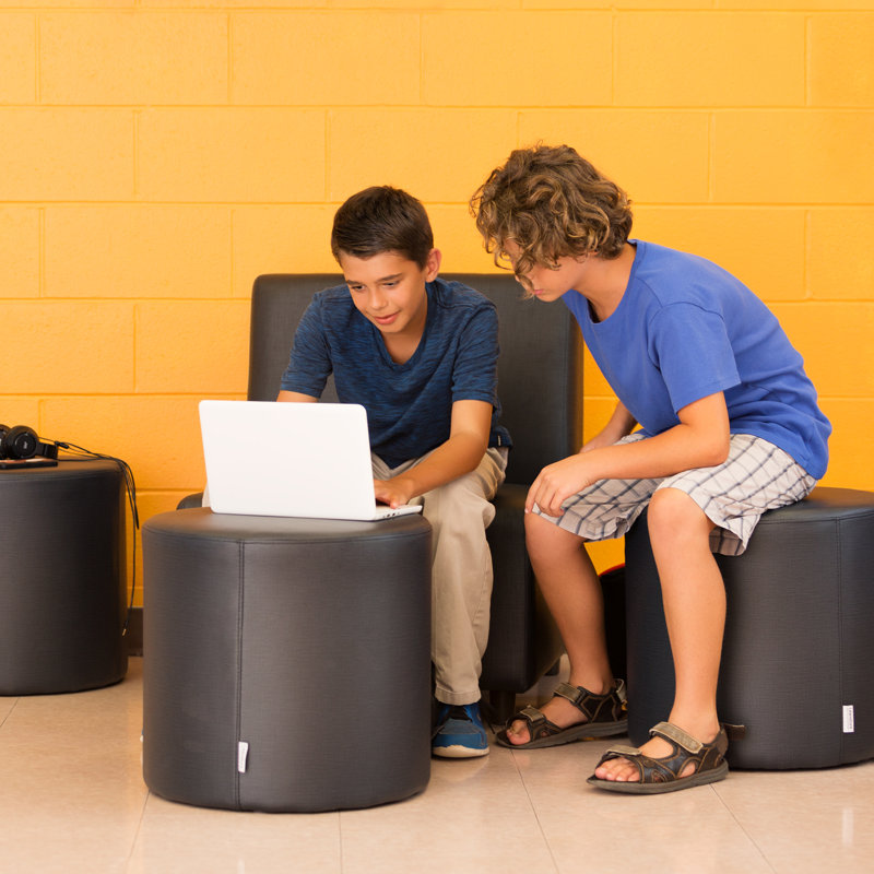 Shapes Series II Modular Collaborative Soft Seating Cylinder Stool with Foam Padded Seat, Navy Crosshatch