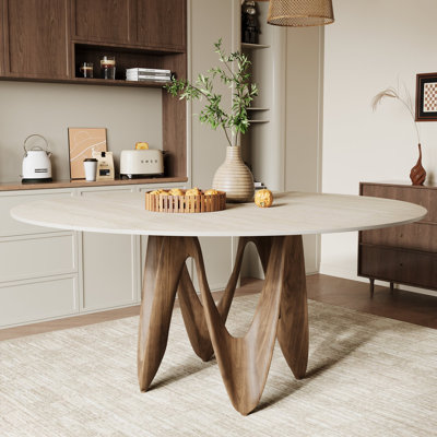 Round Dining Table with Artistic Curved Base, Contemporary up to 10-Person Kitchen Dining Table