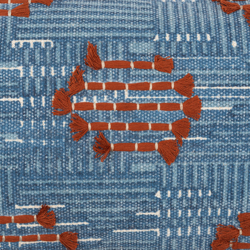 Blue and Orange Embroidered Cotton Kids Throw Pillow