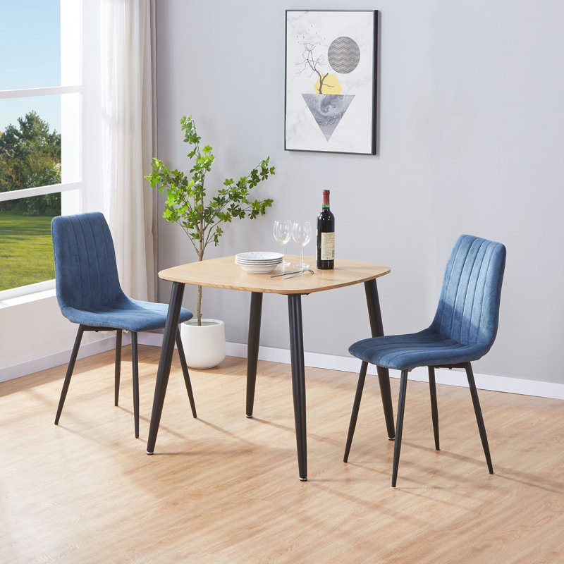 Aspen 800mm Foiled Square table & 2 fabric chair Set, Beige, Blue