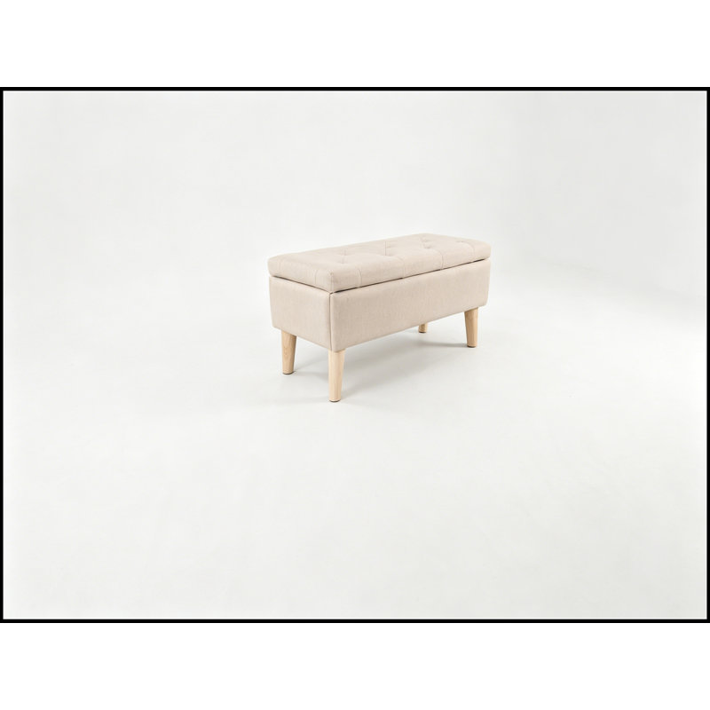 Banquette rembourrée Corentin avec couvercle rabattable et pieds robustes, Beige
