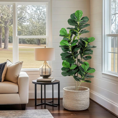 5FT Artificial Fiddle Leaf Fig Tree with Black Planter, Faux Wood Trunk Floor Plant Decor