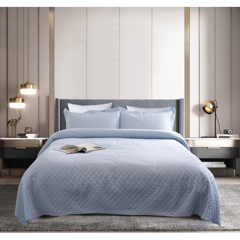Basics Polyester Quilted Quilt, Full/Queen Quilt + 2 Standard Shams, Light Blue