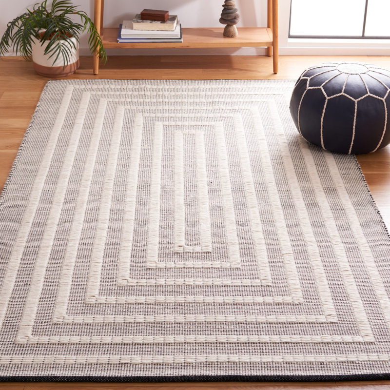 Natura Flat Weave Wool/Cotton Geometric Rug in Gray/White, Rectangle 5' x 8'