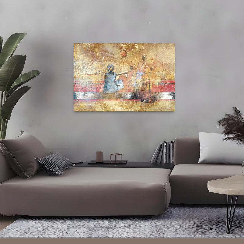 Femmes d'Afrique, art mural traditionnel rétro abstrait, 32" H x 48" W