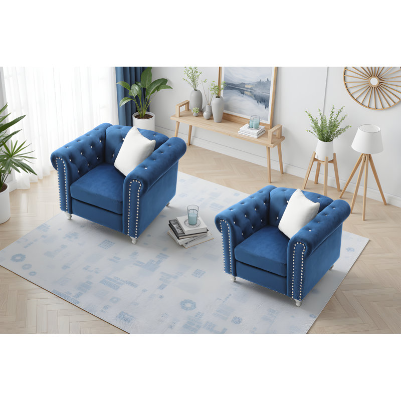 Ensemble de 2 chaises en velours Latonya, Bleu marine