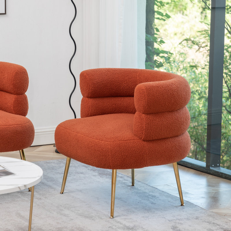 Demetrius  30" W Upholstered Barrel Chair, Orange Teddy Fabric