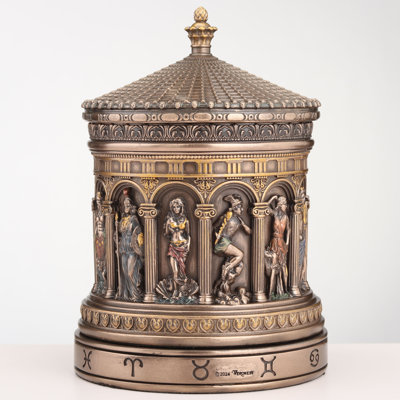 6.5 inches Height Cold Cast Bronze  Greek Pantheon Zodiac Rotunda Rotating Trinket Box Bronze Finish Figurine