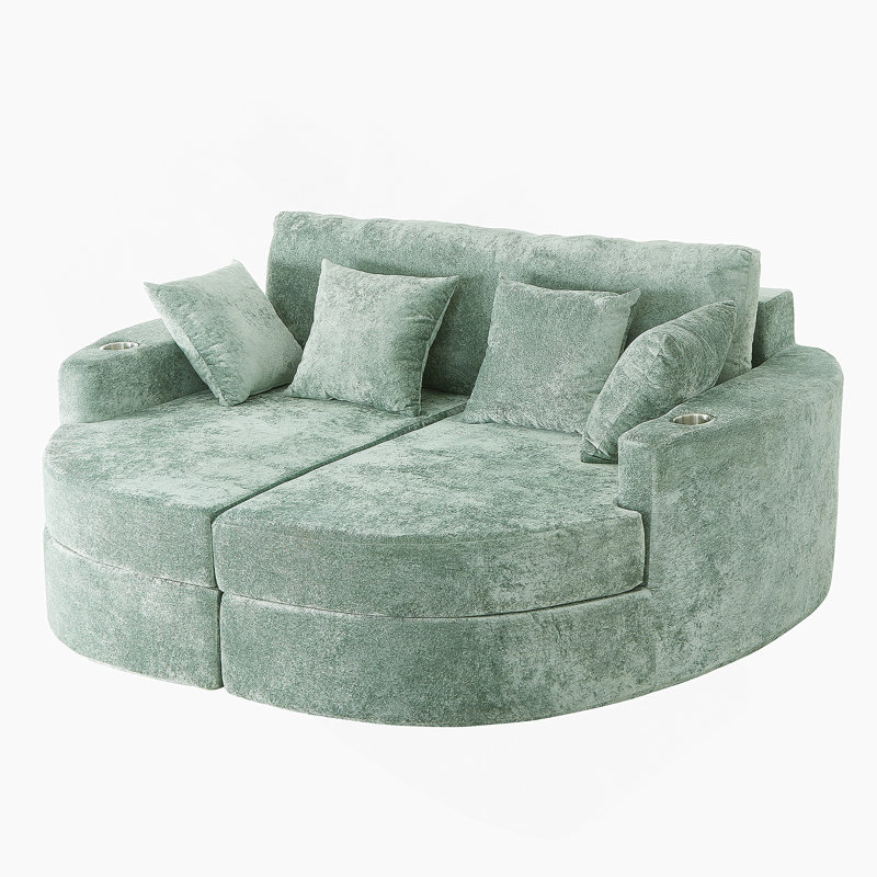 Full-Compressed Chaise Sofa 80" Curved Chaise Lounge Sofa Boneless Couch Upholstered Sofa Bed With Two Cup Holders For Living Room, Black