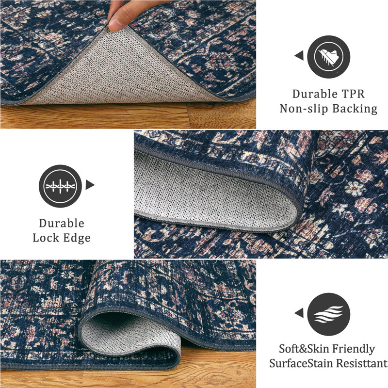 Vintage Boho Area Rug Washable Soft Carpet with Non-Slip Backing – Modern Design for Living Room, Bedroom, Dining Room, Nursery, Office, Farmhouse