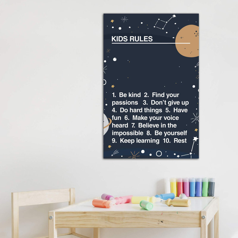 Kids Rules - impression d'art textuel, Pas de tapis, Toile tendue, H 40 po x l 26 po x P 1,5 po