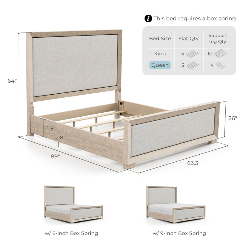 Schell 6-Piece Bedroom Set, Natural, Queen, 6 Pcs: Bed, 2 Nightstands, 2 Dressers, Mirror