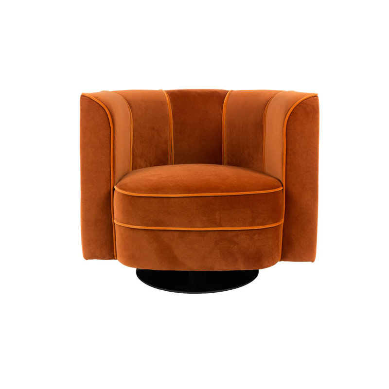Flower Swivel Barrel Chair, Orange Velvet