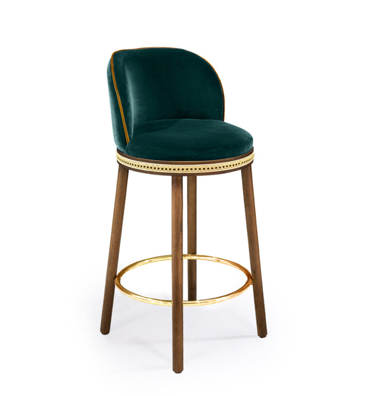 Tabouret de bar et de comptoir Alma, Tabouret de comptoir (siège d'une hauteur de 27 p, Canard, Laiton poli