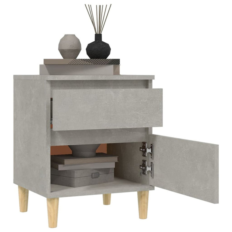 Elkins 40cm W Solid + Manufactured Wood Bedside Table, 1, Concrete Grey