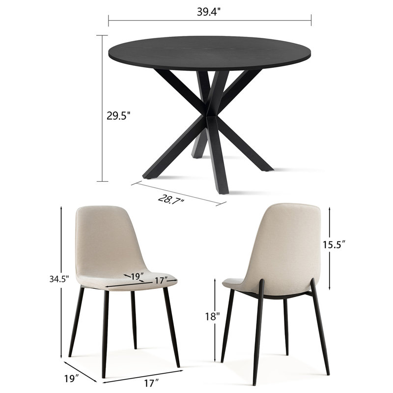 Folmar 39.5" W 5-Piece Round Dining Set with Chenille Chairs, Beige