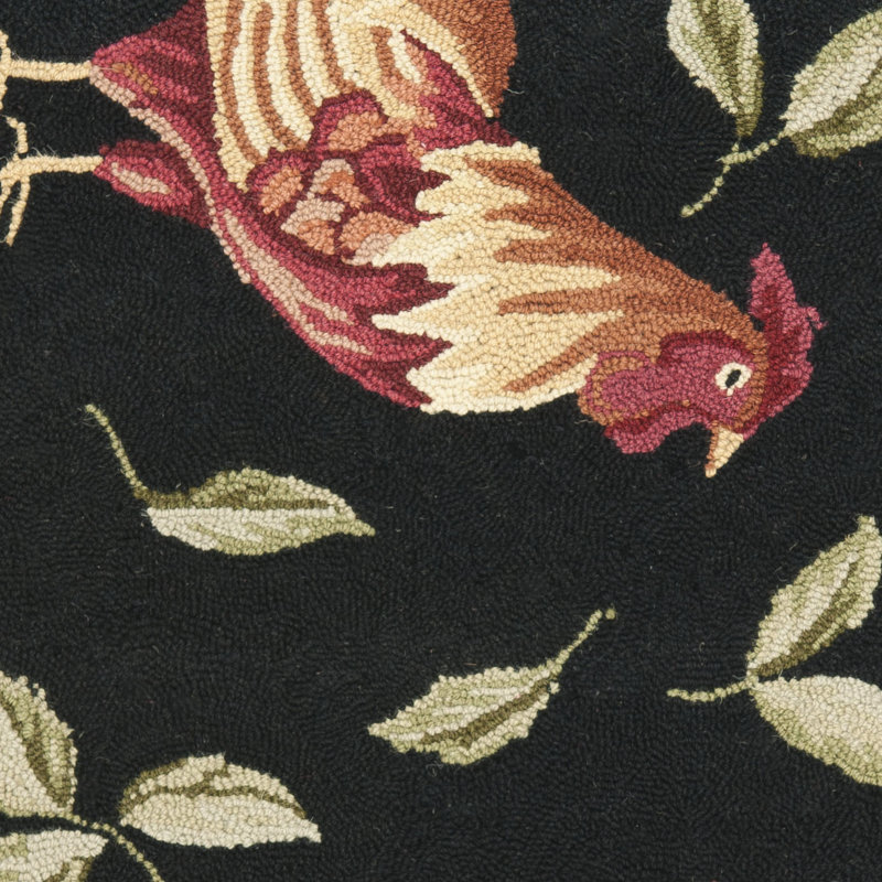 Handmade Black and Ivory Wool Rooster Accent Rug