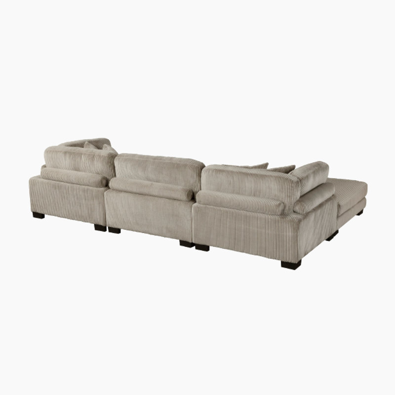 Brinsley 135" Modern Modular Sectional with Corduroy Fabric, Adjustable Backrests & 5 Pillows, Taupe Corduroy