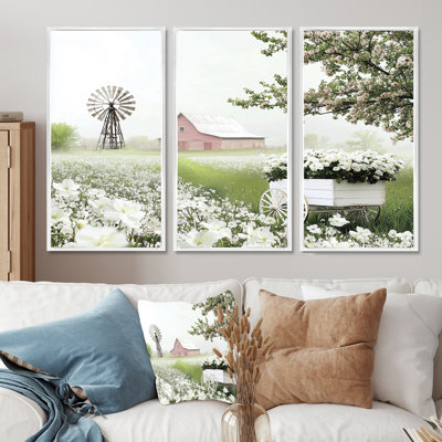 Floral Farm Cart At The Barn II - Barn Wall Art Set