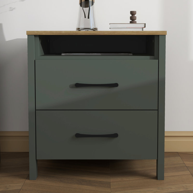 Allysyn 22.7" 2 Drawer Nightstand, Kale Green/Reviera Eichi, Individual
