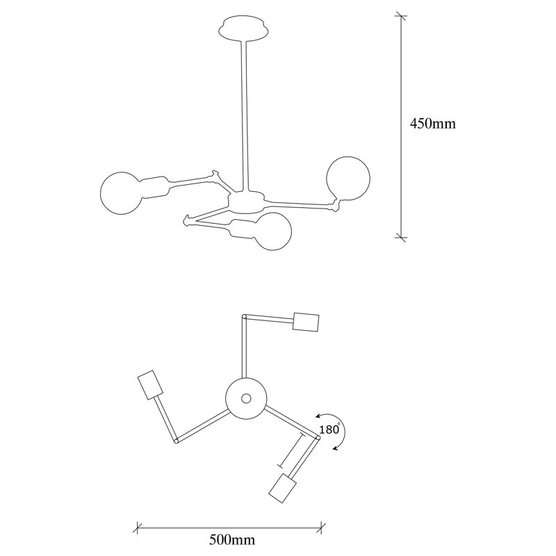 Luminaire suspendu unique à 3 lumières Kiah, Noir
