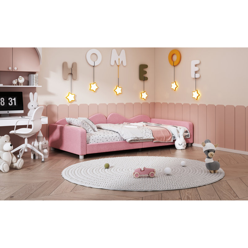 Twin Size Upholstered Daybed, Sherpa Fabric Sofabed With Cloud-Shaped Backrest, No Box-Spring Needed, Pink(Old SKU: WF532068AAH)
