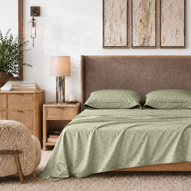 Ensemble de draps 100% coton 500 fils Threadmill, Queen Sheet Set with 2 Pillowcases, Sage Green Floria