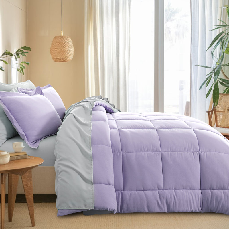 Ensemble d'édredon en microfibre 5/7-pièces , Édredon de grande taille et 6 pièces supplément, Lavande / Gris clair