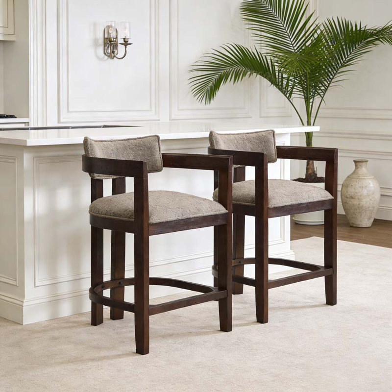 26" Counter Height Bar Stool, Espresso, Boucle Taupe