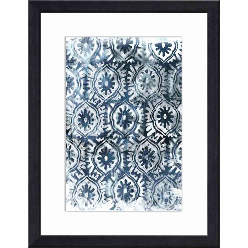 «Indigo Extraction I» par June Erica Vess - peinture encadrée, H 20 po x l 30 po, Motif argent
