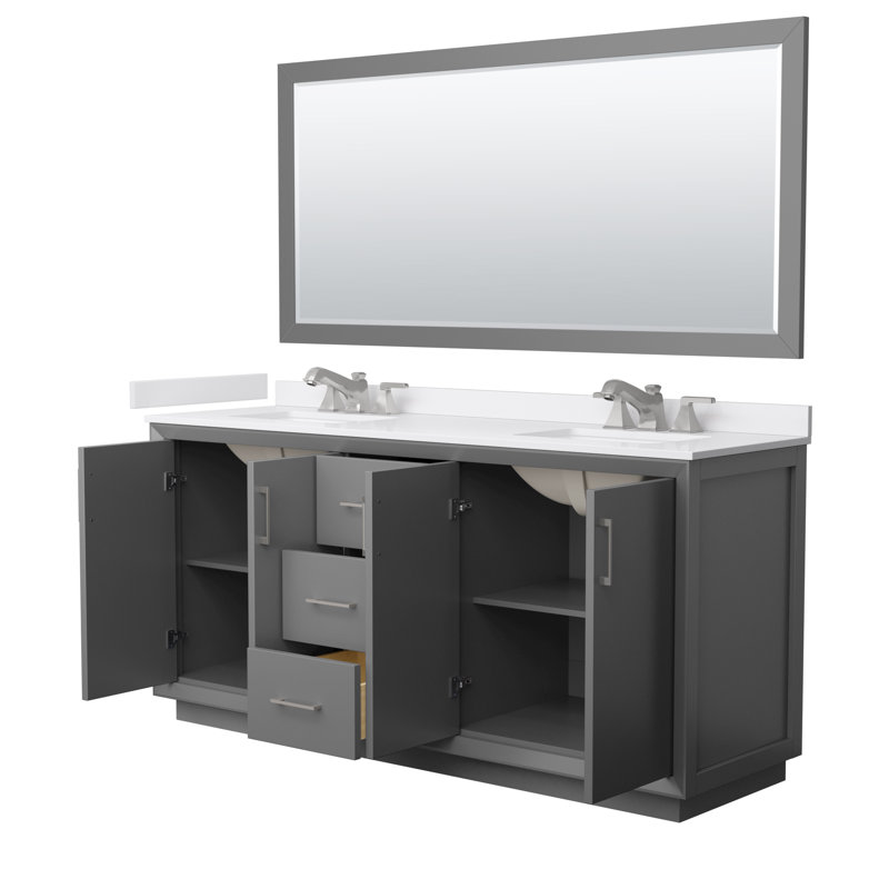 Strada 72'' W Double Vanity, Light Green, Brushed Nickel, White Cultured Marble