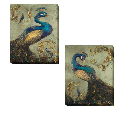 «Peacock on Sage I and II» par Tiffany Hakimpour, ensemble de 2 reproductions d'art sur toiles tendues