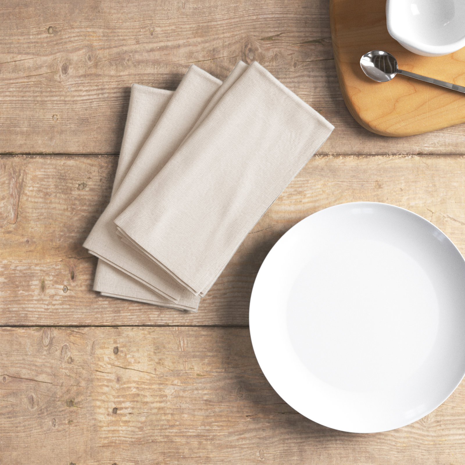 Alvia Reversible Linen Napkin, Ivory