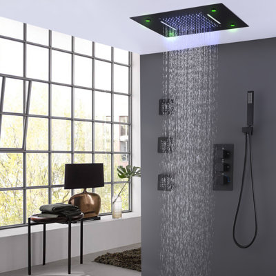 LED Thermostatic Complete Shower System with Rough-in Valve and Handheld Shower