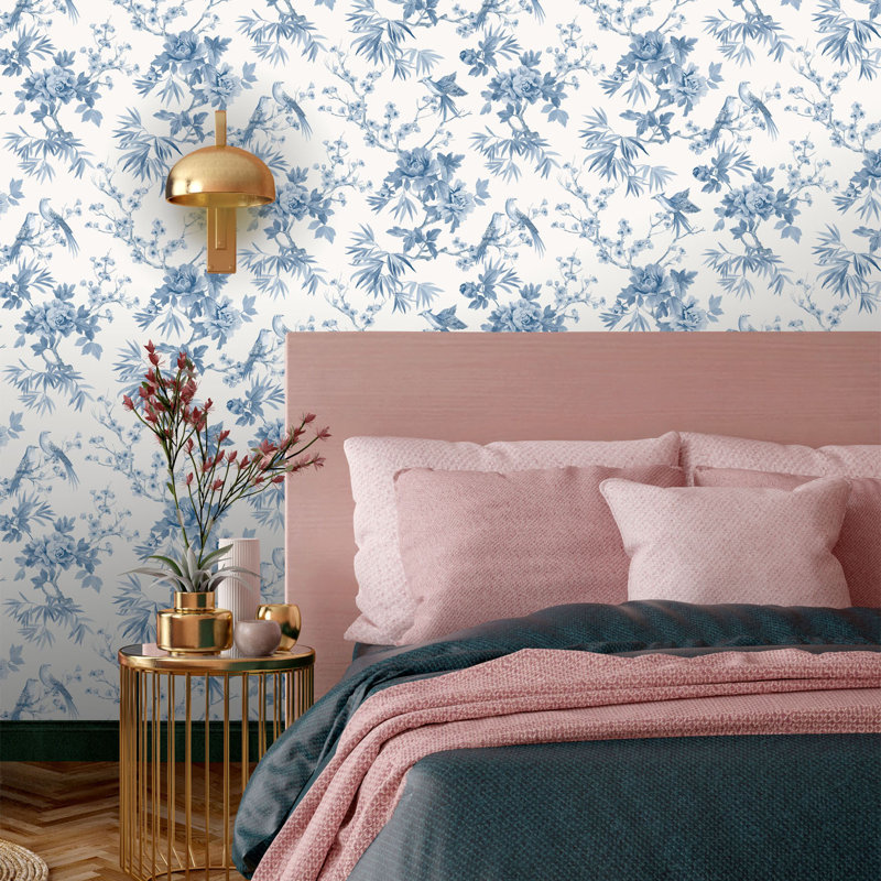 10.05cm x 53cm Matte Wallpaper Roll, Blue White